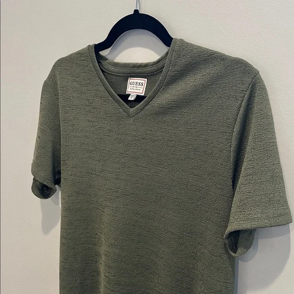 GUESS Olive Green Textured V-Neck Tee - Picture 3 of 5